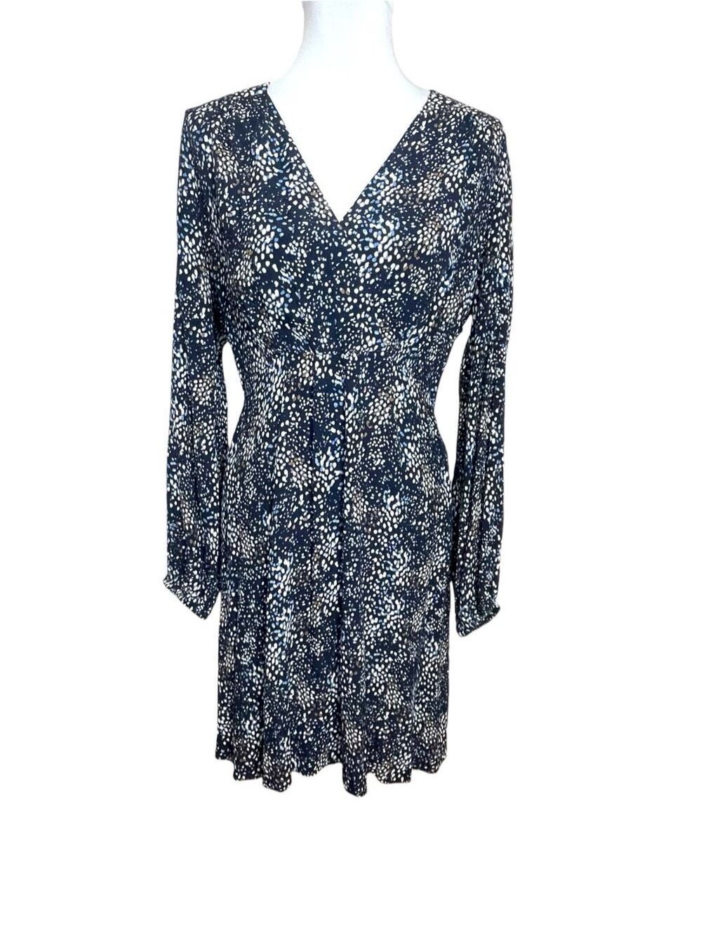 Madewell Faux-Wrap Midi Ling Sleeve Dress in Floral Sabrina Dots Navy Multi Size
